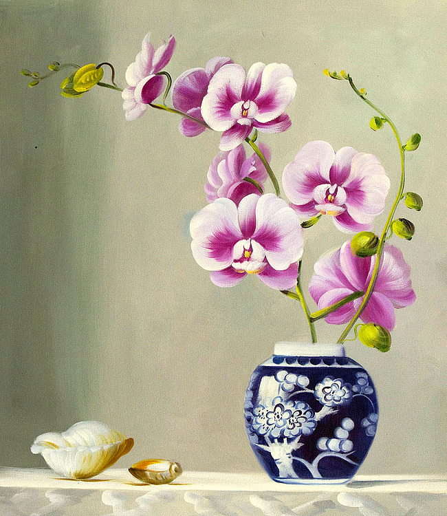 0B 《高贵兰花》 当代油画家 王露露 花卉写实油画